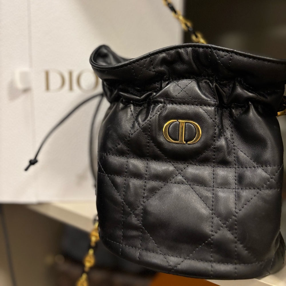 Christian Dior Black Caro Pouch Lambskin Drawstring Bag - Picture 2 of 8